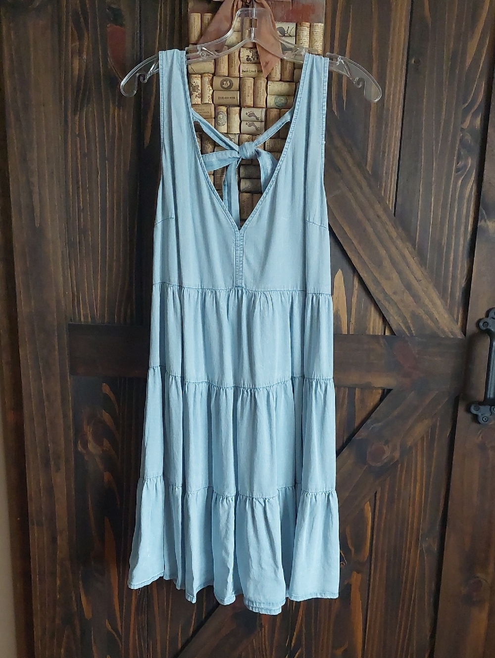 Light Wash Tiered Tie-Back Sundress